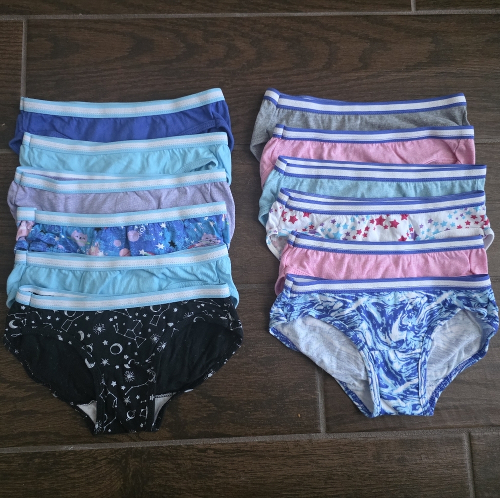 Hanes Girls' Briefs 12-Pack - Blue, Pink, Gray, Black, Aqua